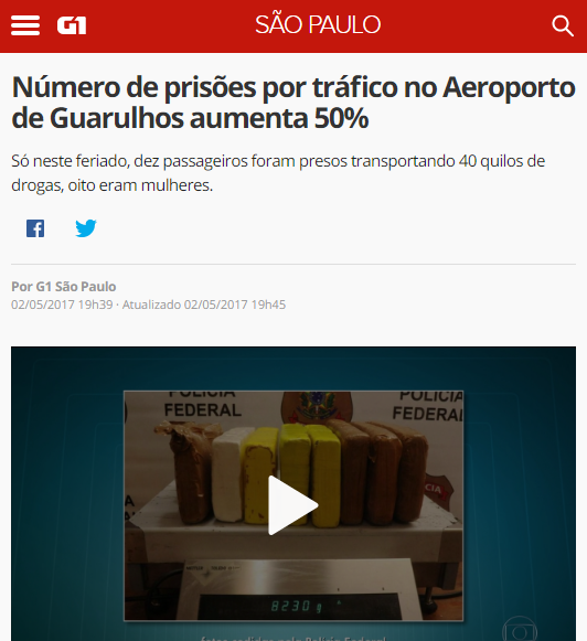 Número de prisões por tráfico no Aeroporto de Guarulhos aumenta 50%
